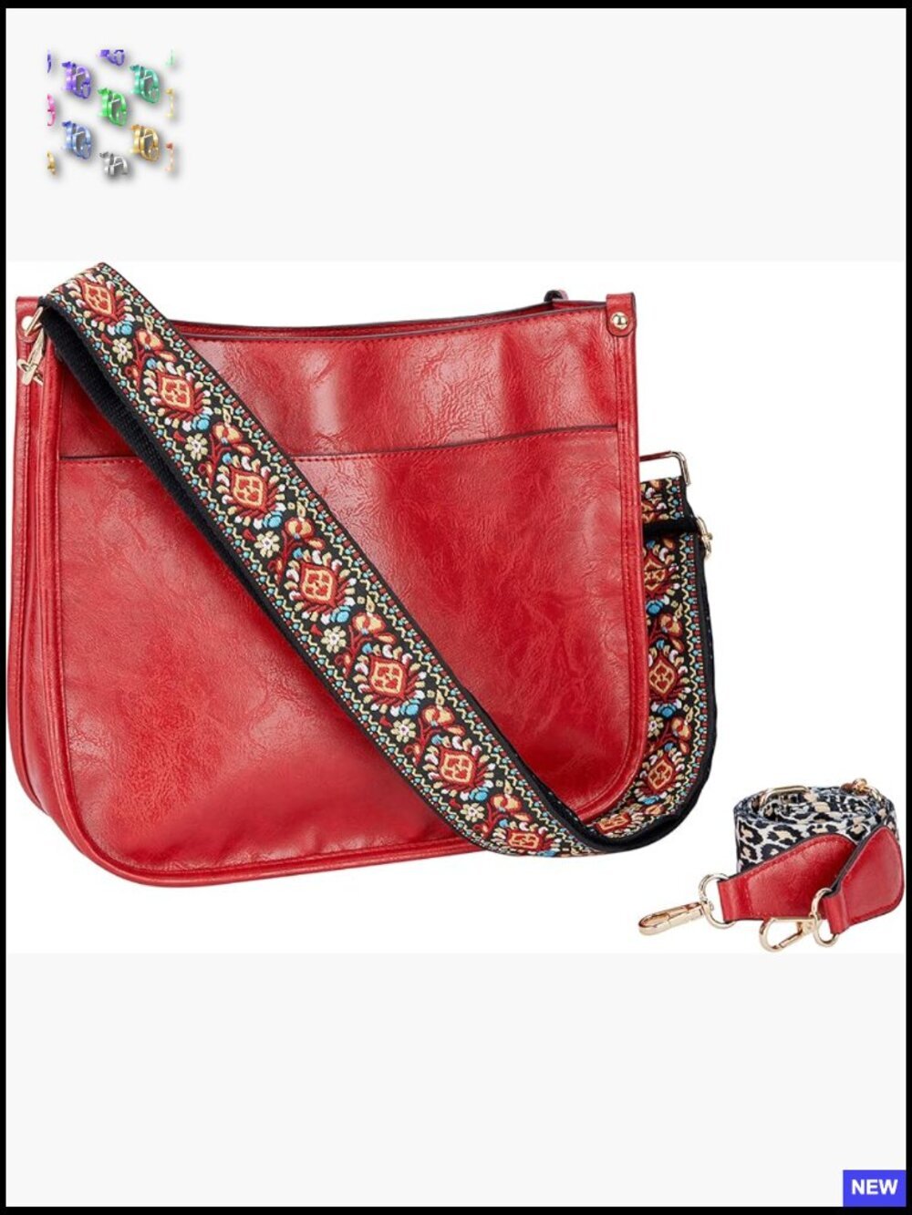 Vegan Leather Crossbody Bag with 2 Interchangeable Straps